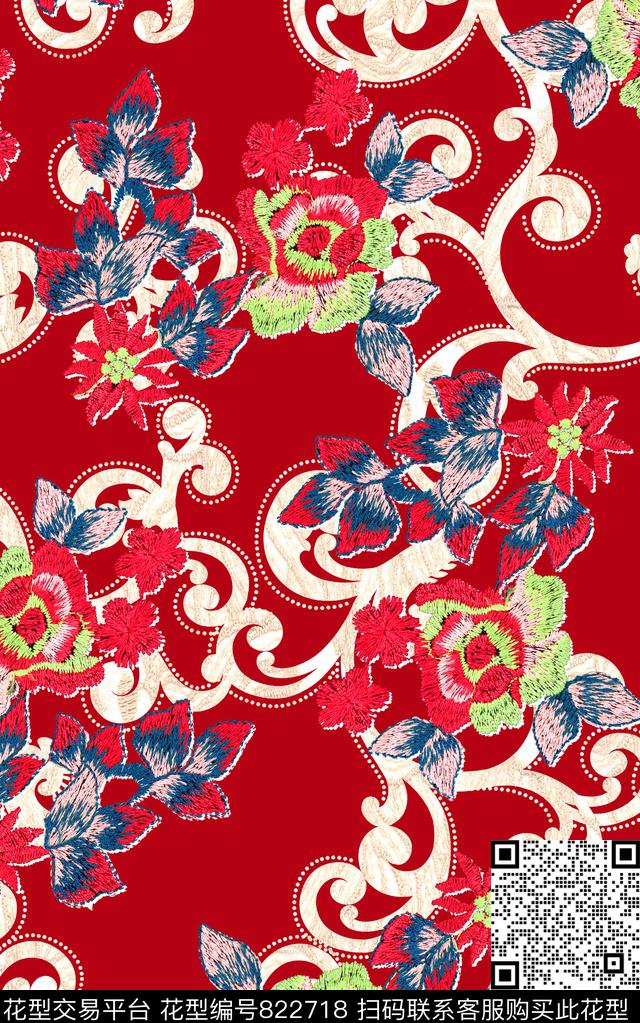 刺绣绣花民族风数码印花华亿平台下载（图片编号: 822718） - 瓦栏（Walan）