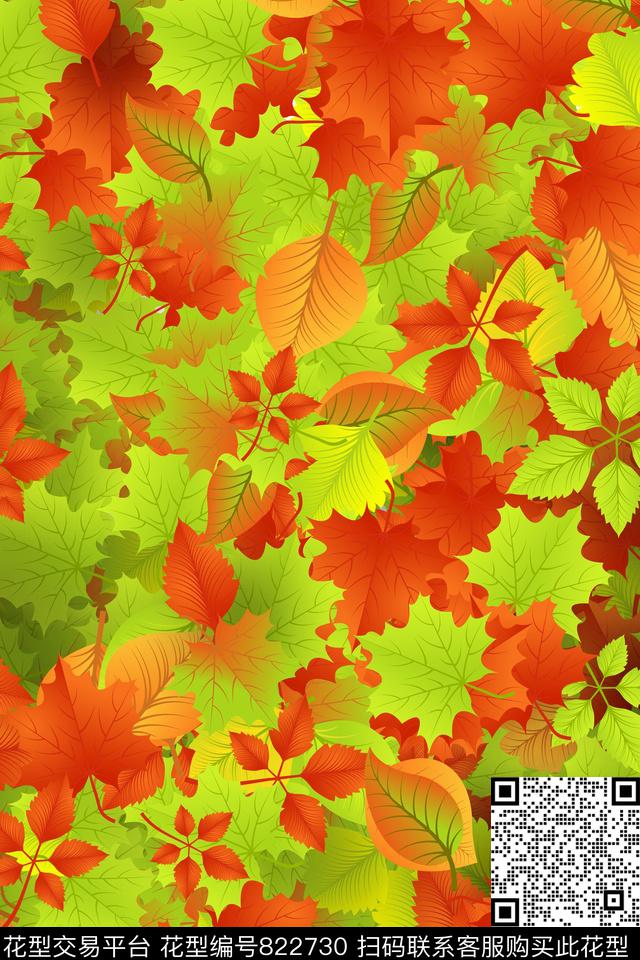 色彩树叶叶子数码印花华亿平台下载（图片编号: 822730） - 瓦栏（Walan）