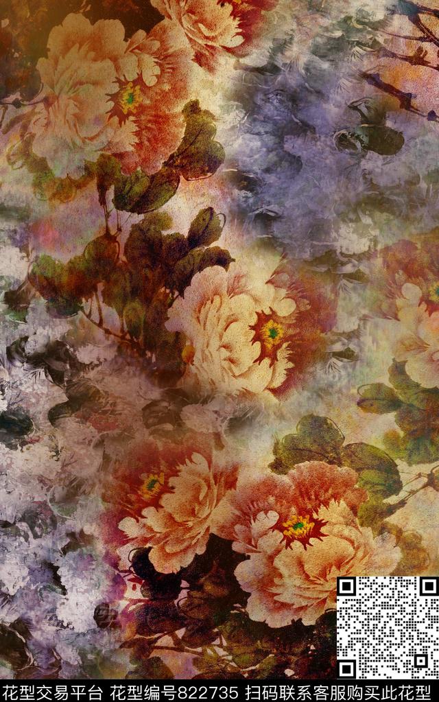 花朵花卉色彩数码印花华亿平台下载（图片编号: 822735） - 瓦栏（Walan）