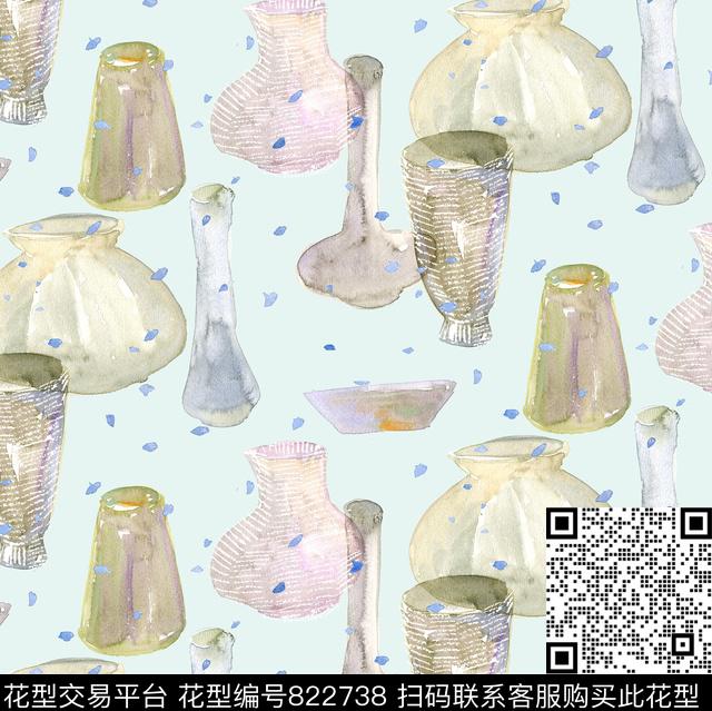 女装手绘水彩数码印花华亿平台下载（图片编号: 822738） - 瓦栏（Walan）
