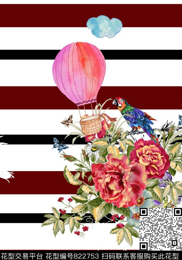 花卉条纹几何数码印花华亿平台下载（图片编号: 822753） - 瓦栏（Walan）