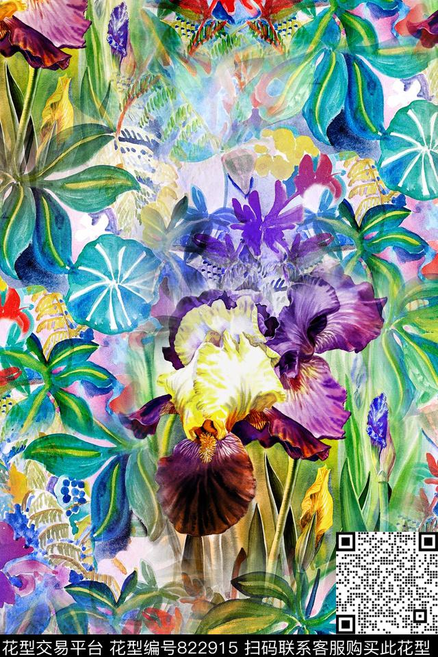 时尚手绘水彩数码印花华亿平台下载（图片编号: 822915） - 瓦栏（Walan）