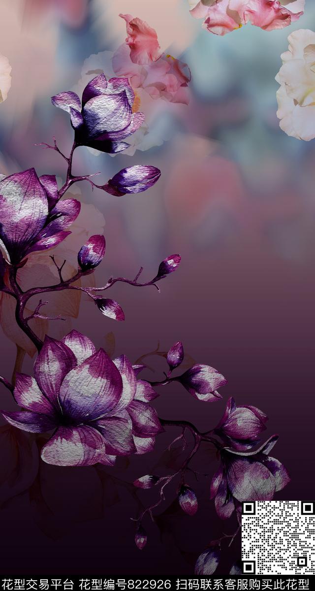 花卉手绘水彩数码印花华亿平台下载（图片编号: 822926） - 瓦栏（Walan）