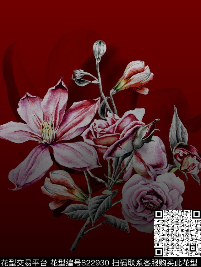 手绘水彩渐变数码印花华亿平台下载（图片编号: 822930） - 瓦栏（Walan）