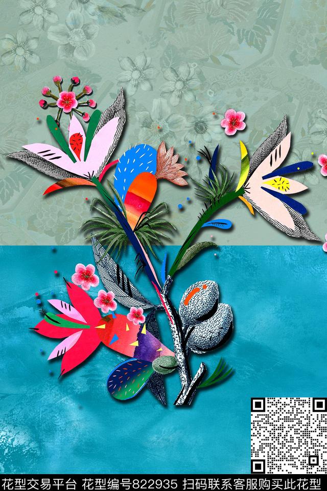 时尚T恤花卉数码印花华亿平台下载（图片编号: 822935） - 瓦栏（Walan）