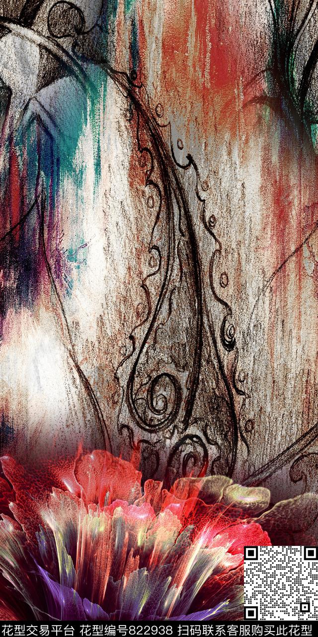 抽象肌理手绘数码印花华亿平台下载（图片编号: 822938） - 瓦栏（Walan）