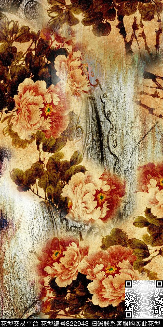 中国风国画肌理数码印花华亿平台下载（图片编号: 822943） - 瓦栏（Walan）