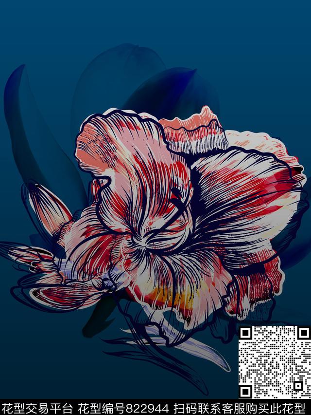 渐变水彩花卉传统印花华亿平台下载（图片编号: 822944） - 瓦栏（Walan）