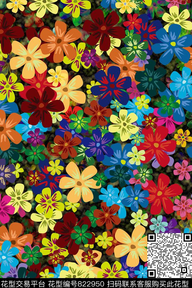 大花花卉花朵传统印花华亿平台下载（图片编号: 822950） - 瓦栏（Walan）
