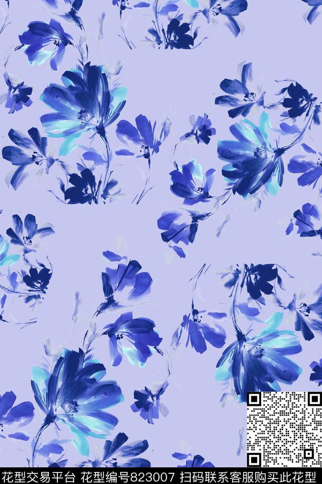 小碎花水墨花卉创意数码印花华亿平台下载（图片编号: 823007） - 瓦栏（Walan）