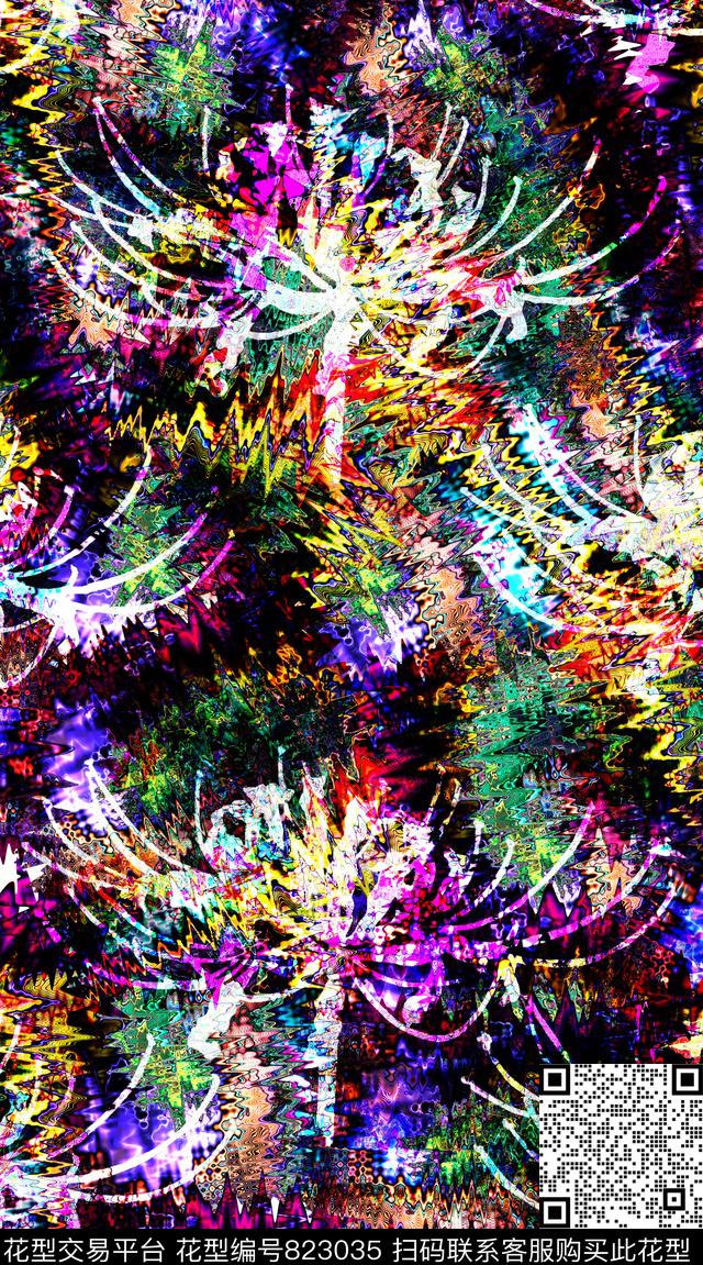 女士裙子抽象纹花卉数码印花华亿平台下载（图片编号: 823035） - 瓦栏（Walan）