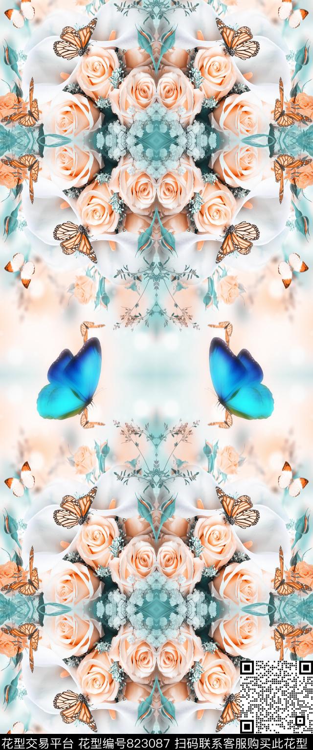 自然写实花卉蝴蝶数码印花华亿平台下载（图片编号: 823087） - 瓦栏（Walan）
