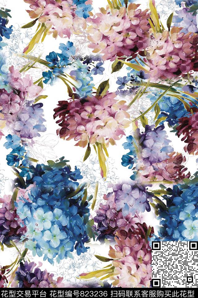 古典花卉粉红花卉油画华亿平台数码印花华亿平台下载（图片编号: 823236） - 瓦栏（Walan）