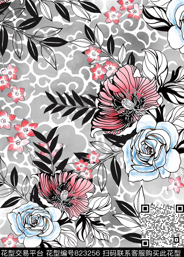 花卉流行女装传统印花华亿平台下载（图片编号: 823256） - 瓦栏（Walan）