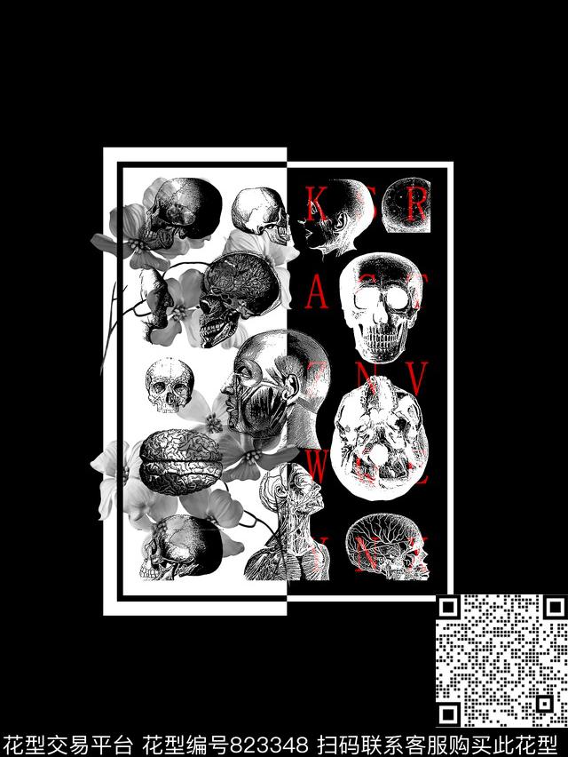 骷髅头几何男装T恤华亿平台传统印花华亿平台下载（图片编号: 823348） - 瓦栏（Walan）
