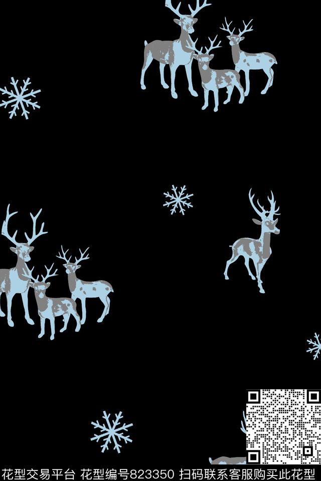 鹿雪花动物男装传统印花华亿平台下载（图片编号: 823350） - 瓦栏（Walan）