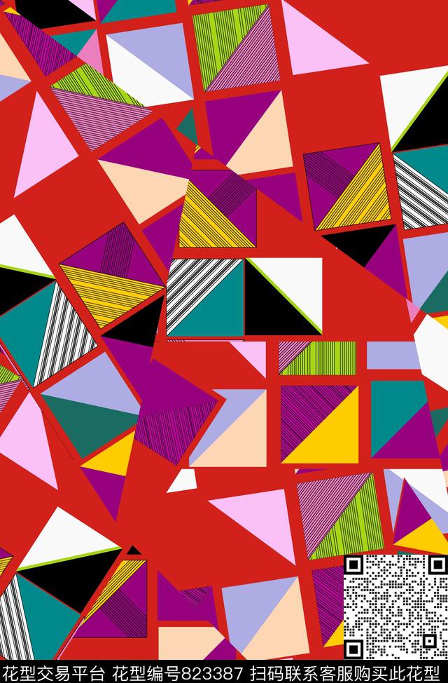 手绘抽象传统实色数码印花华亿平台下载（图片编号: 823387） - 瓦栏（Walan）