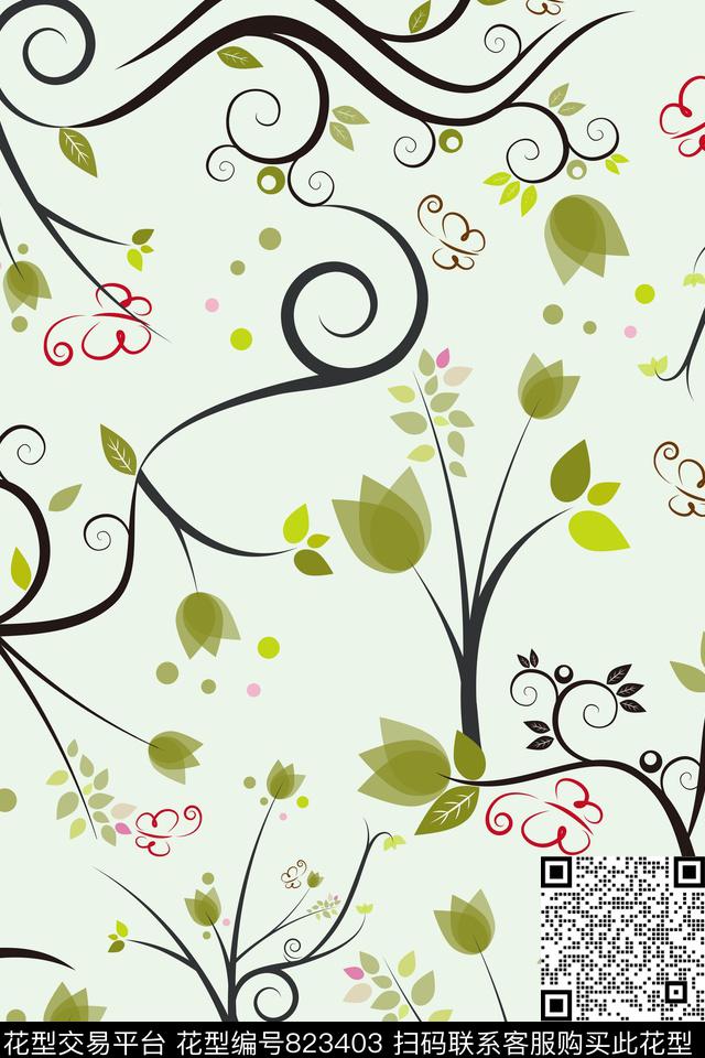 大花花卉花朵传统印花华亿平台下载（图片编号: 823403） - 瓦栏（Walan）