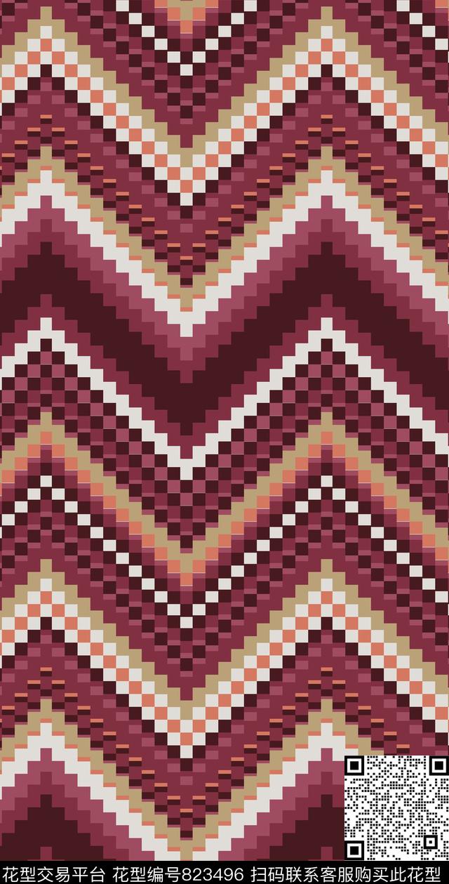 波浪条纹条纹条子传统印花华亿平台下载（图片编号: 823496） - 瓦栏（Walan）