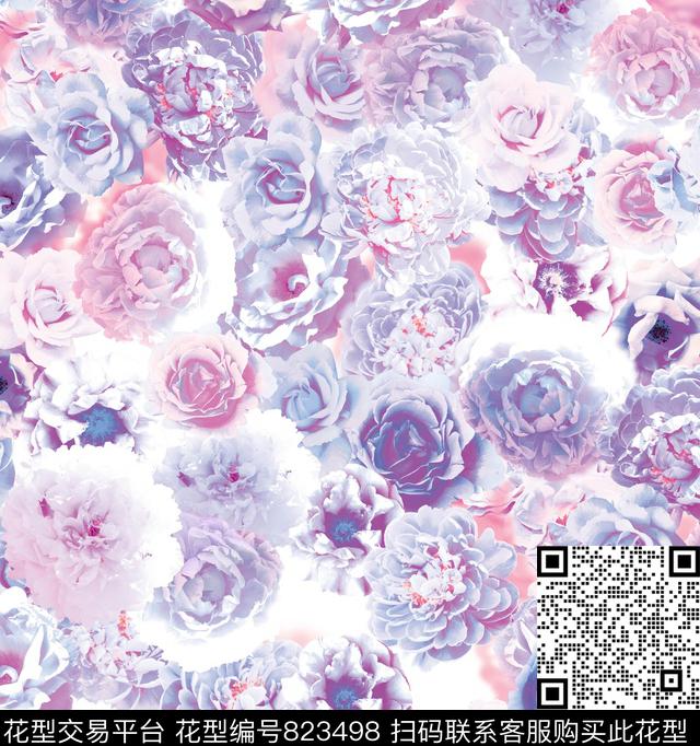 花朵大花花卉数码印花华亿平台下载（图片编号: 823498） - 瓦栏（Walan）