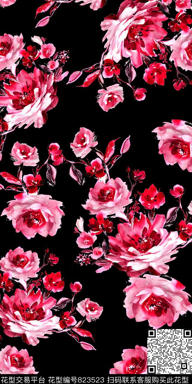 玫瑰花卉数码印花华亿平台下载（图片编号: 823523） - 瓦栏（Walan）