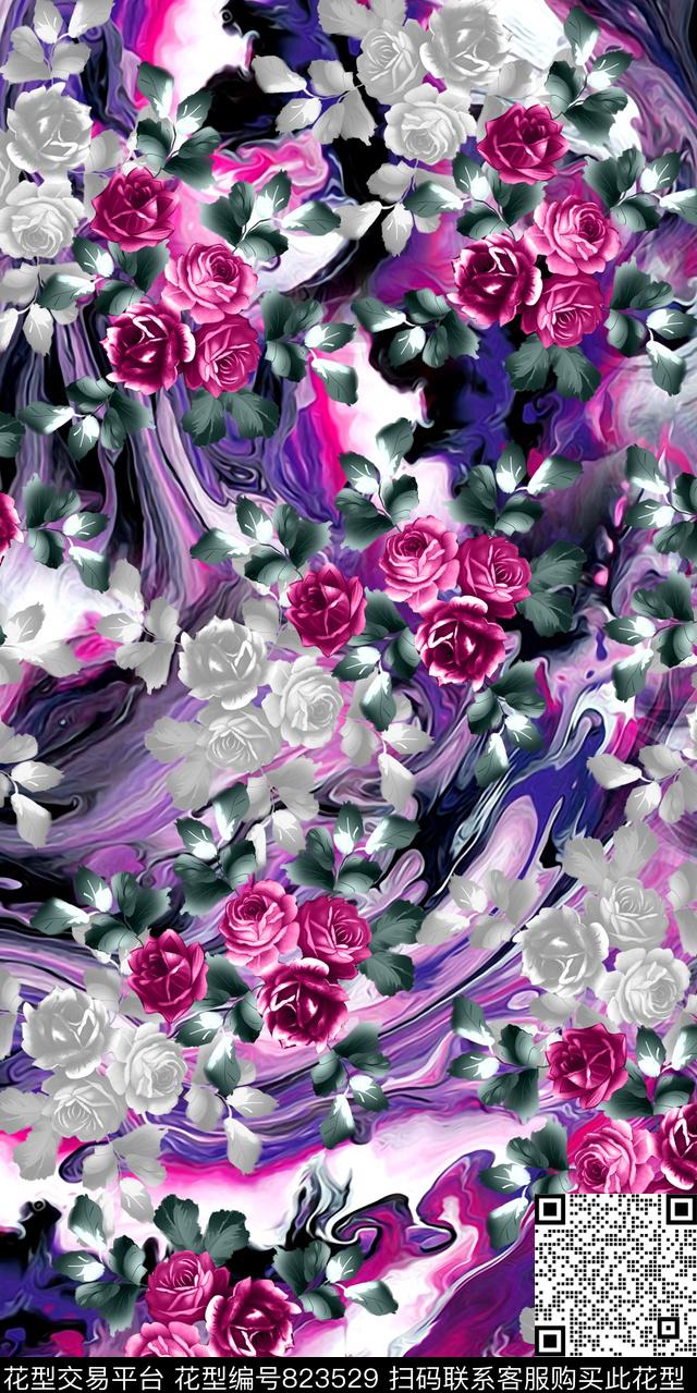 郁金香罂粟花玫瑰数码印花华亿平台下载（图片编号: 823529） - 瓦栏（Walan）