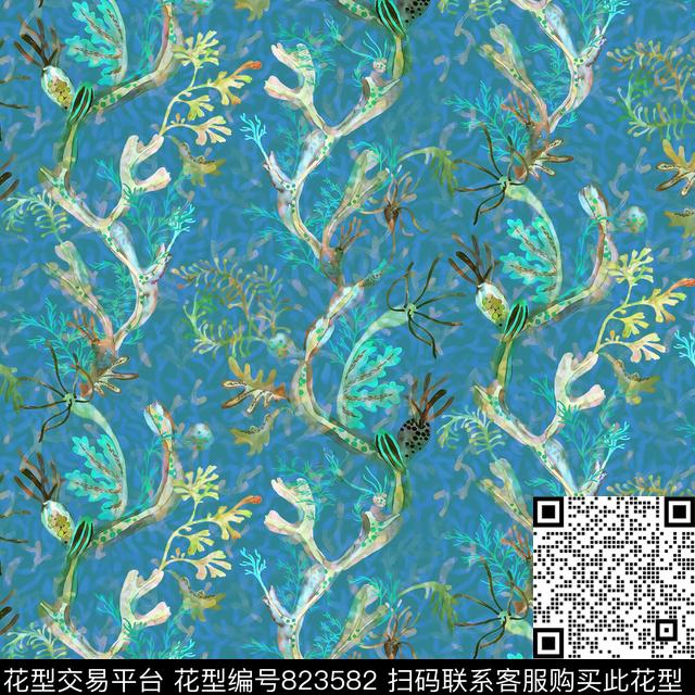 女装植物手绘数码印花华亿平台下载（图片编号: 823582） - 瓦栏（Walan）