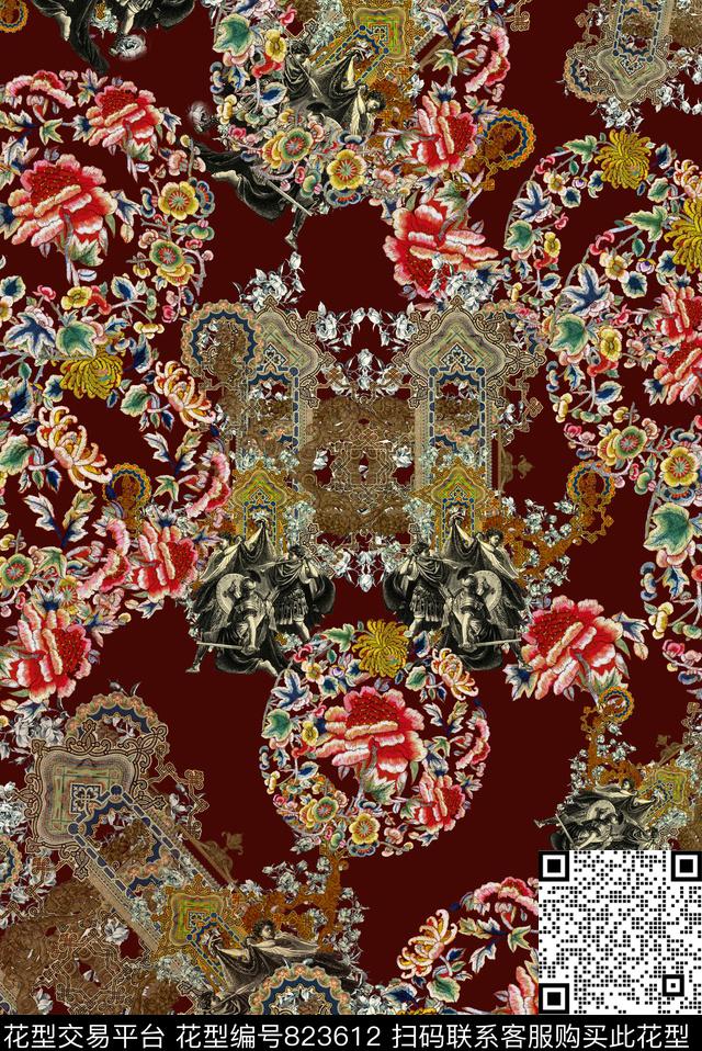 欧式民族风绣花数码印花华亿平台下载（图片编号: 823612） - 瓦栏（Walan）