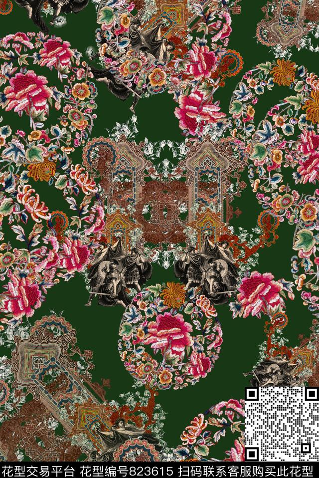 欧式民族风绣花数码印花华亿平台下载（图片编号: 823615） - 瓦栏（Walan）