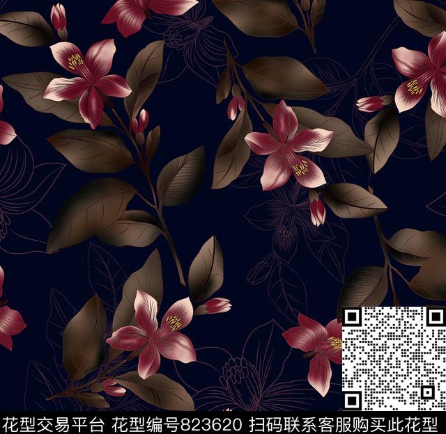 田园花朵欧美数码印花华亿平台下载（图片编号: 823620） - 瓦栏（Walan）