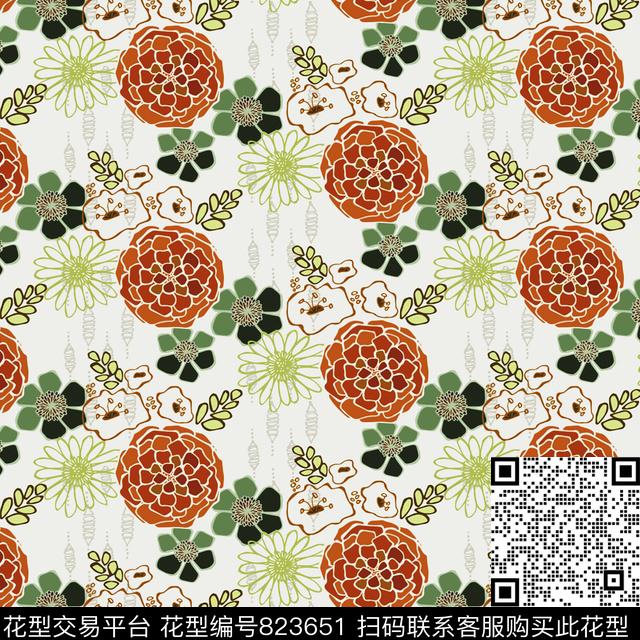 大花女装花朵传统印花华亿平台下载（图片编号: 823651） - 瓦栏（Walan）