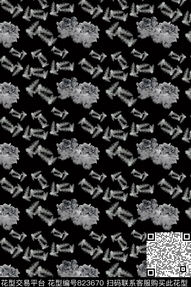 羽毛花卉几何数码印花华亿平台下载（图片编号: 823670） - 瓦栏（Walan）