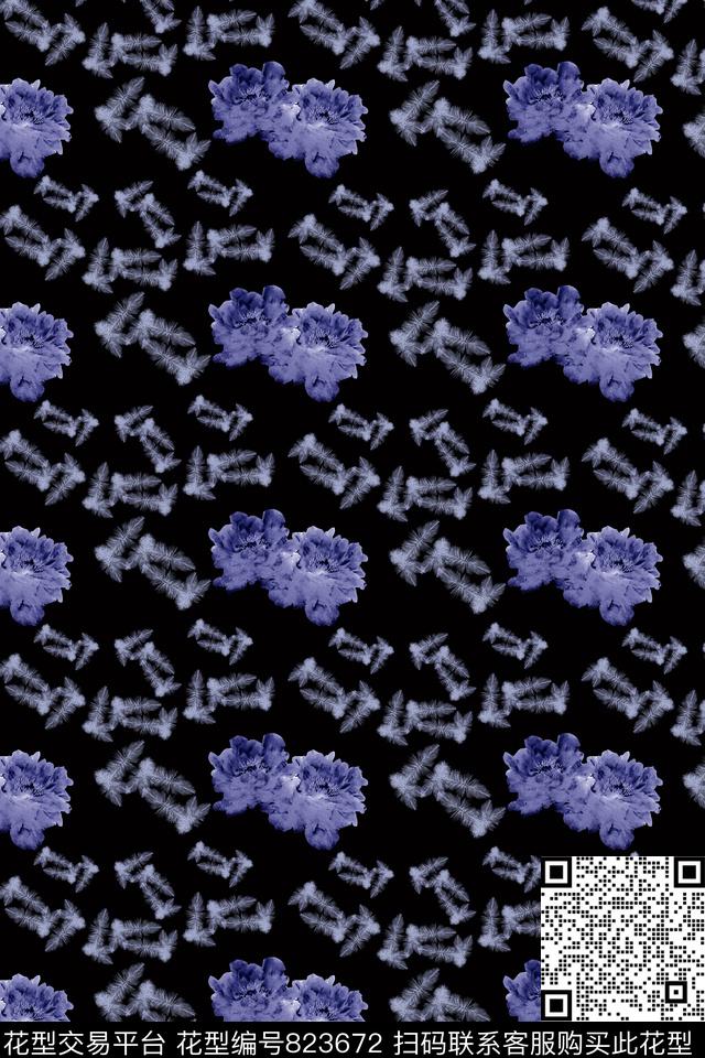 羽毛花卉几何数码印花华亿平台下载（图片编号: 823672） - 瓦栏（Walan）