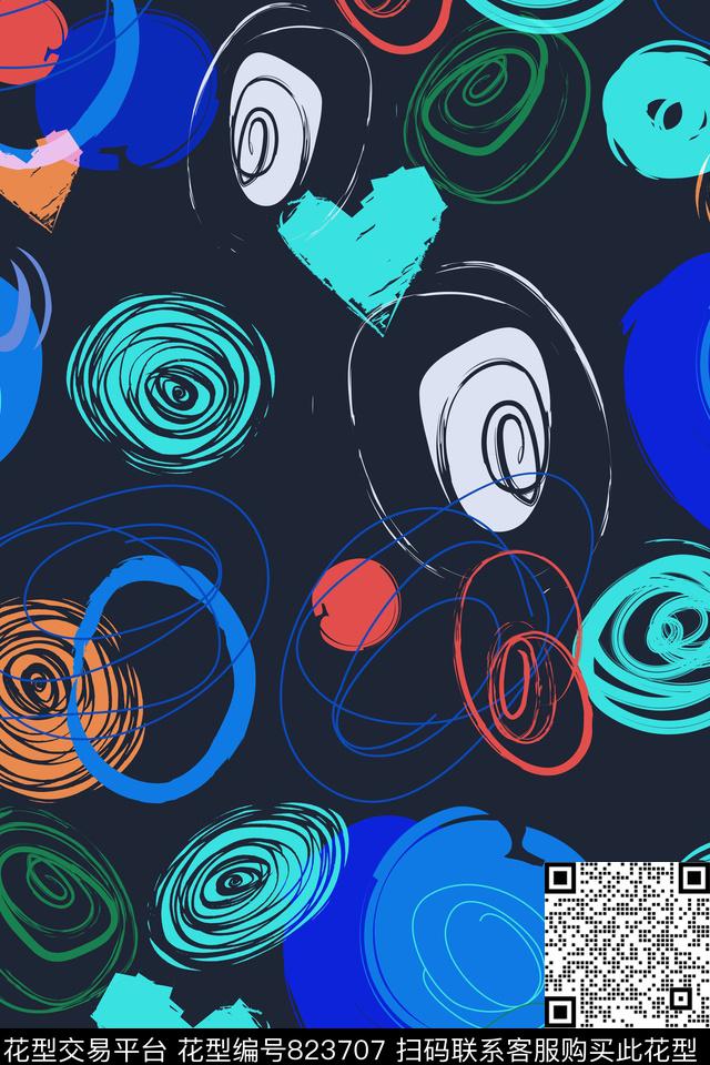 色彩水彩爱心传统印花华亿平台下载（图片编号: 823707） - 瓦栏（Walan）