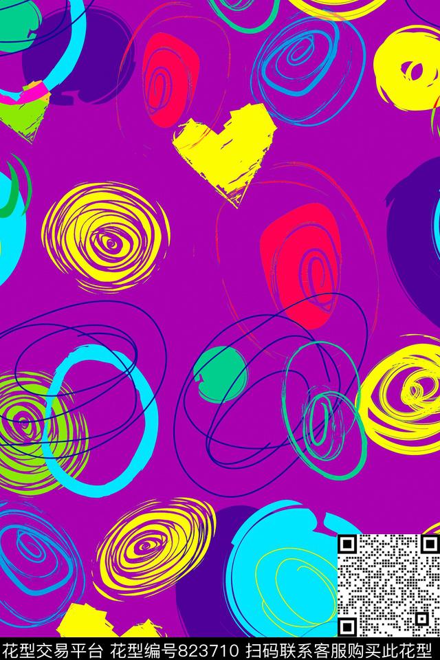 色彩水彩爱心传统印花华亿平台下载（图片编号: 823710） - 瓦栏（Walan）