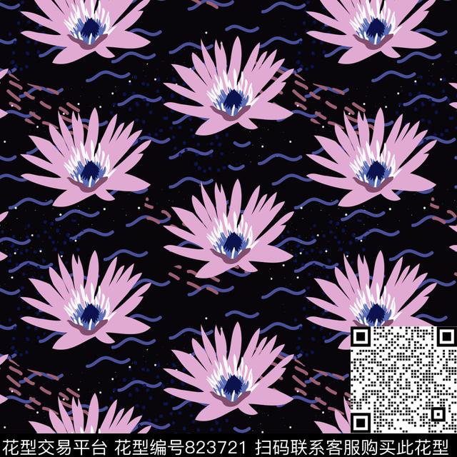 大花花朵女装传统印花华亿平台下载（图片编号: 823721） - 瓦栏（Walan）