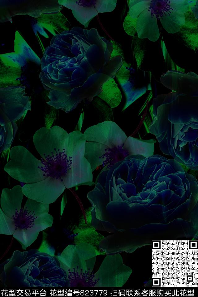 大花花朵花卉数码印花华亿平台下载（图片编号: 823779） - 瓦栏（Walan）