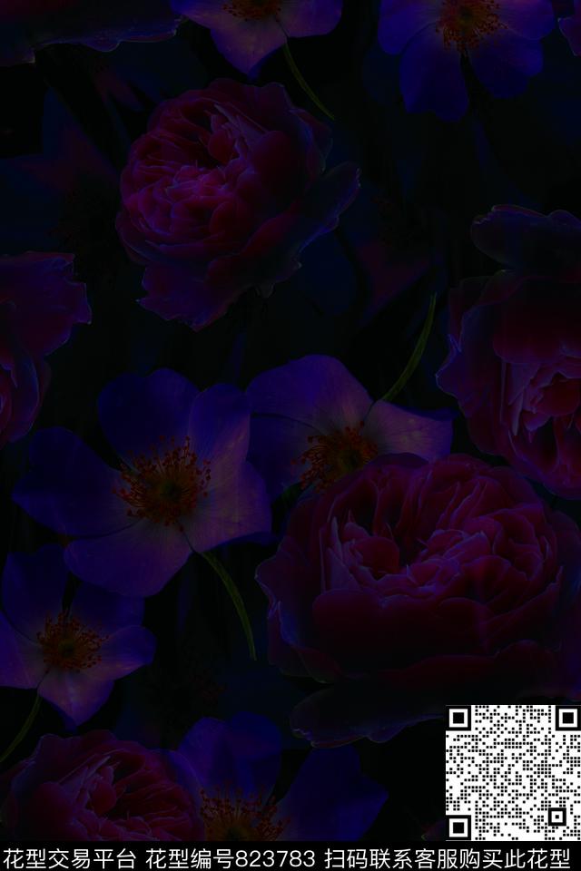 大花花朵花卉数码印花华亿平台下载（图片编号: 823783） - 瓦栏（Walan）