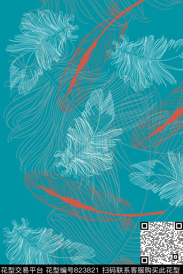 色彩羽毛鸟毛传统印花华亿平台下载（图片编号: 823821） - 瓦栏（Walan）