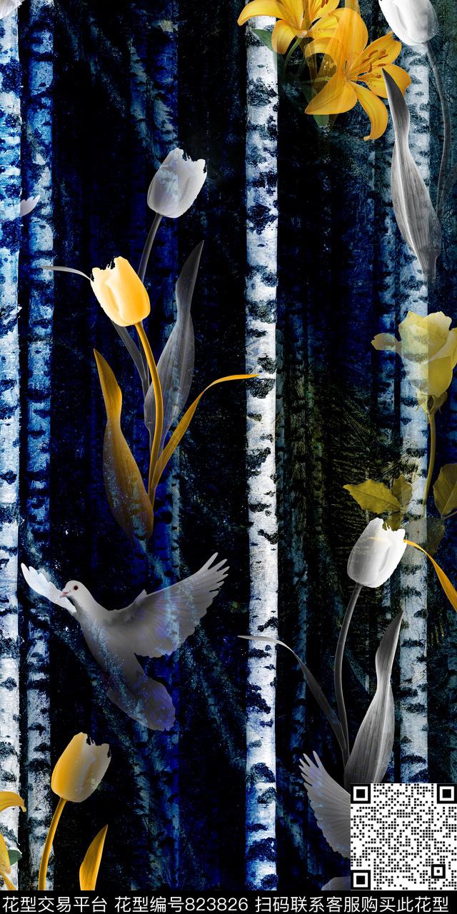 花朵花卉柏树数码印花华亿平台下载（图片编号: 823826） - 瓦栏（Walan）