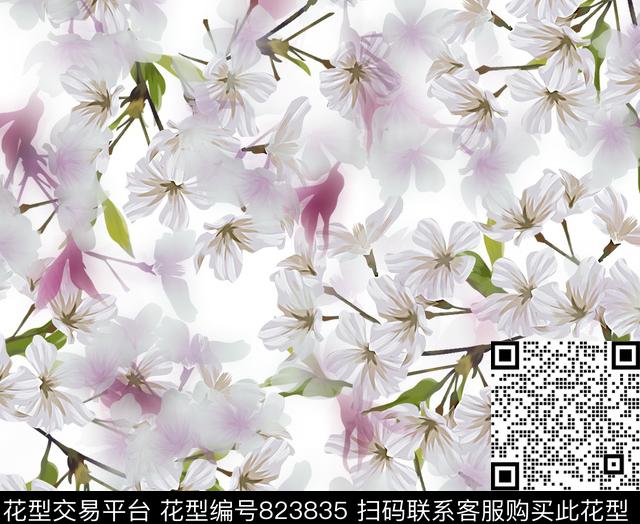 樱花花卉小碎花数码印花华亿平台下载（图片编号: 823835） - 瓦栏（Walan）
