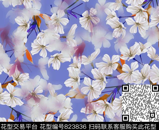 樱花花卉小碎花数码印花华亿平台下载（图片编号: 823836） - 瓦栏（Walan）