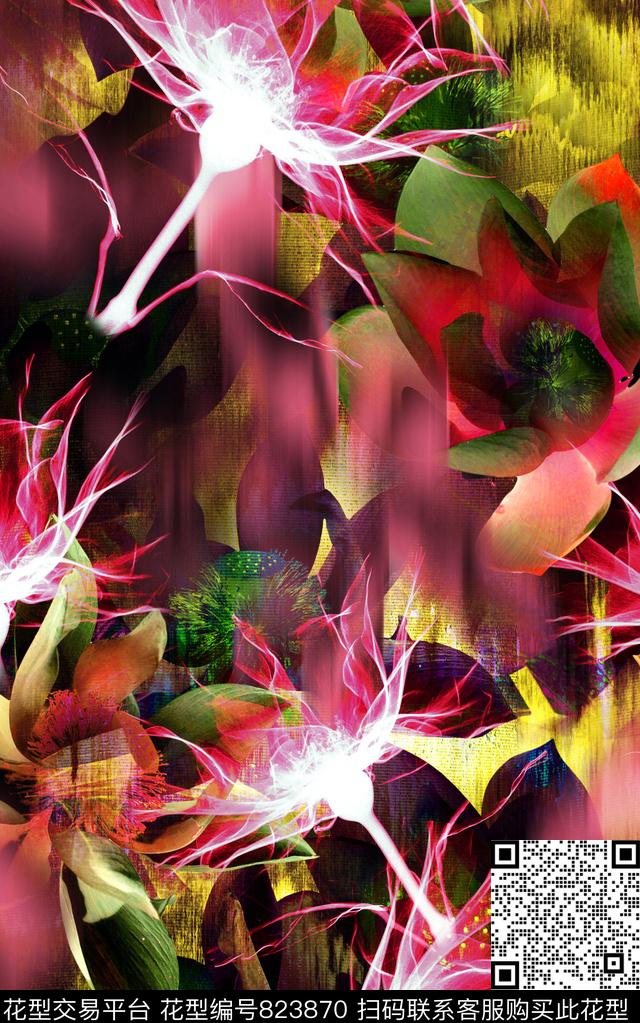 透明花卉肌理水彩晕染数码印花华亿平台下载（图片编号: 823870） - 瓦栏（Walan）