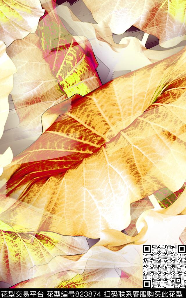 荷叶斑驳肌理数码印花华亿平台下载（图片编号: 823874） - 瓦栏（Walan）