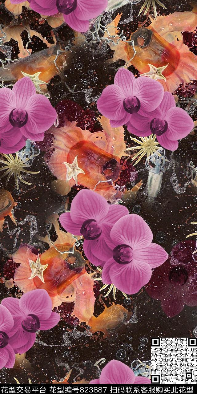 花卉满版散花数码印花华亿平台下载（图片编号: 823887） - 瓦栏（Walan）