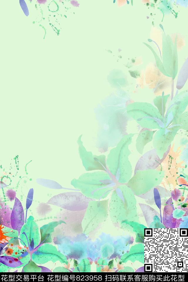 大花花卉创意裙子数码印花华亿平台下载（图片编号: 823958） - 瓦栏（Walan）