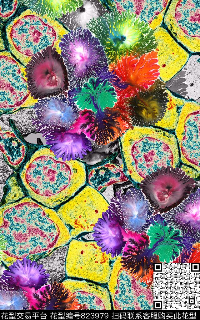 抽象几何拼接数码印花华亿平台下载（图片编号: 823979） - 瓦栏（Walan）