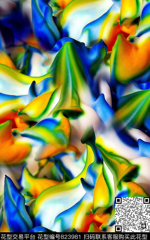 抽象几何炫彩数码印花华亿平台下载（图片编号: 823981） - 瓦栏（Walan）