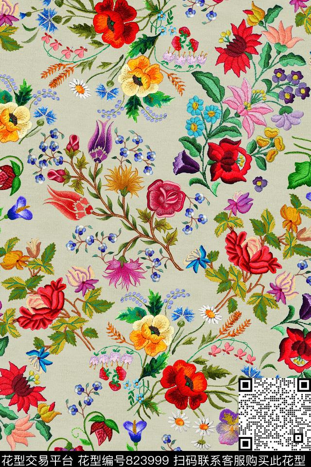 花卉绣花碎花数码印花华亿平台下载（图片编号: 823999） - 瓦栏（Walan）