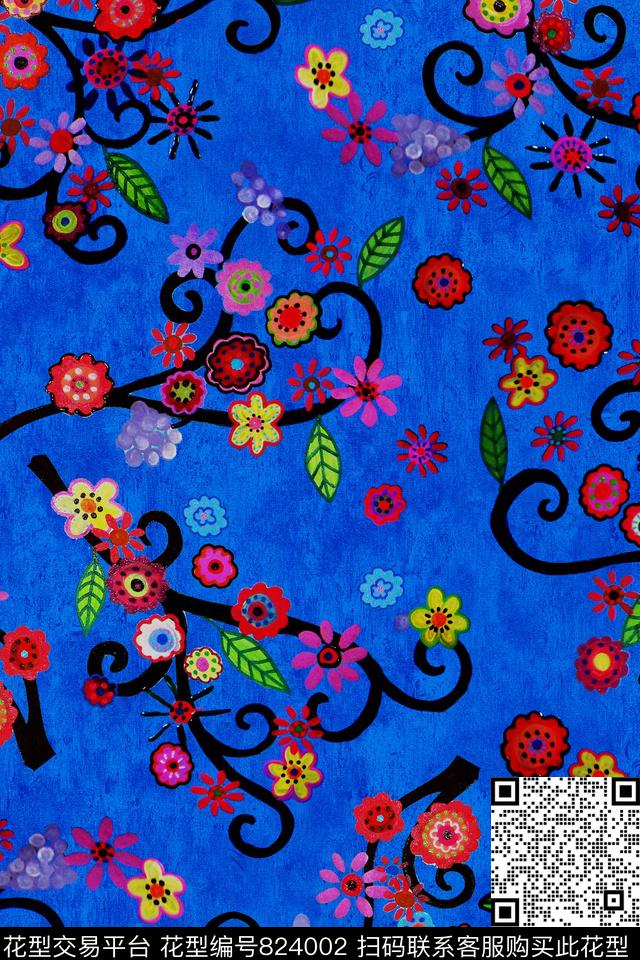 花卉碎花油画数码印花华亿平台下载（图片编号: 824002） - 瓦栏（Walan）